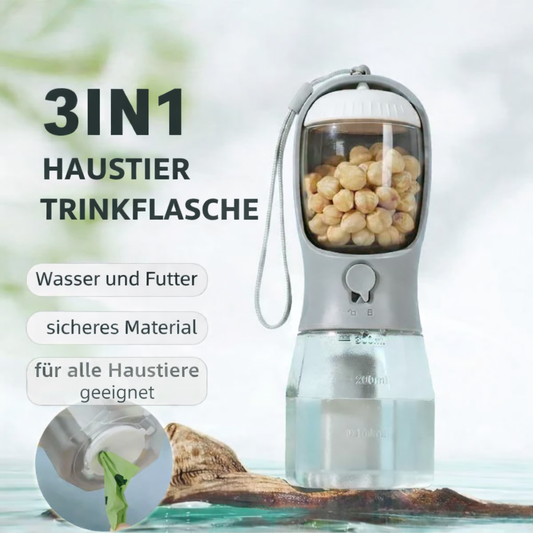 3 In 1 Haustier Wasserflasche/Futterbox Mit Eingebauten Kottüten